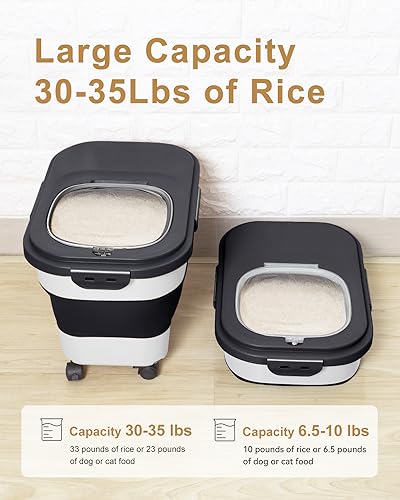 20-30 Lbs Rice Storage Container,Collapsible Food Storage Container - color: Black/20-30LBS