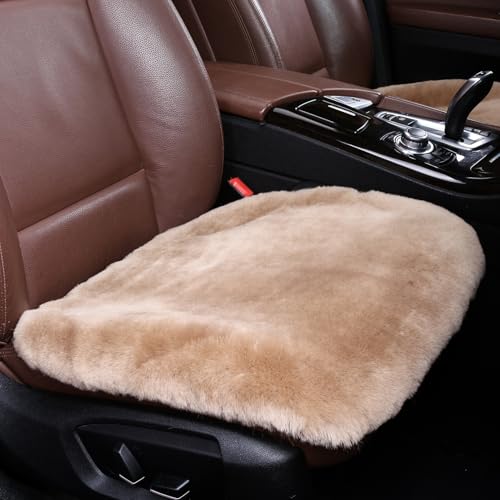 OGLAND 2 Pack Fuzzy Sheepskin Car Seat Covers for Soft Fur Wool Cushions - color: Camel