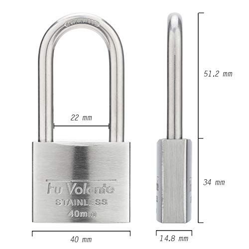 Stainless Steel Padlock, 304 Marine Series, Weatherproof & Rustproof Padlock for Outdoor use, 1-9/16 inch Wide, Long Shackle, Stainless Steel Body & Shackle - color: FUPS140L