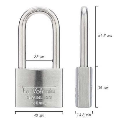 Stainless Steel Padlock, 304 Marine Series, Weatherproof & Rustproof Padlock for Outdoor use, 1-9/16 inch Wide, Long Shackle, Stainless Steel Body & Shackle - color: FUPS140L