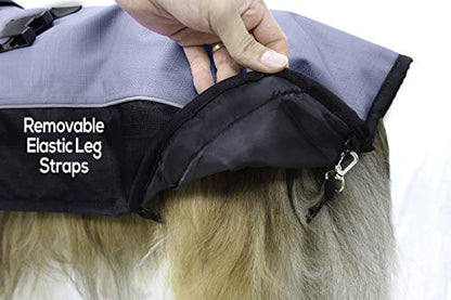 Derby Originals Ruff Pup 1200D Ripstop Waterproof Reflective Winter Dog Coat with Neck Cover and Harness Compatible Opening 220G, charcoal/black, "22""" (80-8127) - color: Charcoal/Black, size: 22"