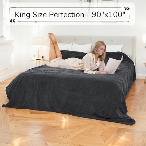 Electric Heated Blanket 90"x100" King Size - Iron Gray | Dual-Sided Microplush Sherpa for Bedroom Couch Use, 4 Heat Settings & 10 Hours Auto Off, Dual Controller, Machine Washable - color: 01-iron Gray, size: King(90"x100")