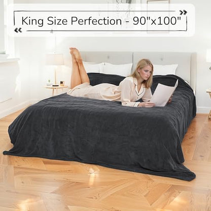 Electric Heated Blanket 90"x100" King Size - Iron Gray | Dual-Sided Microplush Sherpa for Bedroom Couch Use, 4 Heat Settings & 10 Hours Auto Off, Dual Controller, Machine Washable - color: 01-iron Gray, size: King(90"x100")