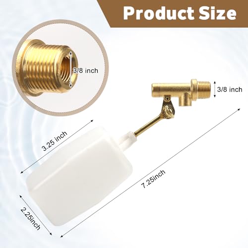 3/8" Water Float Valve, Brass Float Ball Valve, Heavy-Duty 125 PSI Automatic Water Level Controller, Adjustable Flow (2.25 GPM) for Fountains Pool Aquariums Water Trough Water Tank Ponds - color: C-3/8 Inch