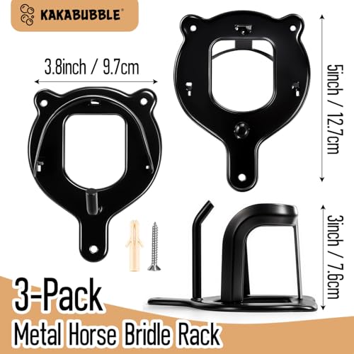 3 Pack Horse Bridle Rack Bridle Hooks – Metal Tack Hanger with Tubes & Screws for Horse Barn, Stable, or Garage Storage, Matte Black