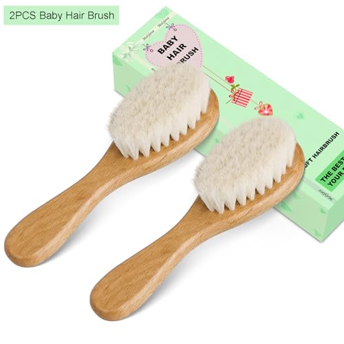Baby Hair Brush, Wooden Baby Hair Brush for Newborns & Toddlers, Super Soft Goat Bristles Hair Brush, Toddler Hair Brush,Ideal for Cradle Cap (2PCS) - color: Wooden