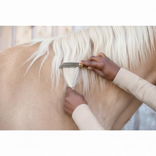 Mane & Tail Comb for Horses – Heavy-Duty, Ergonomic Design with Fold-Up Thinning Comb for Easy Carry & Wooden Handle – Ideal for Gentle Detangling, Grooming, and Equine Hair Care - size: One Size (Wooden Handle)