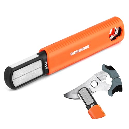 RUSHMORE Garden Tool & Knife Sharpener, 5-in-1 Multipurpose Carbide & Ceramic Blades for Pruners, Loppers, Hedge Shears, Scissors, Axes, Machetes & Lawn Mower Blades – Repairs & Hones Edges - style: 5-in-1