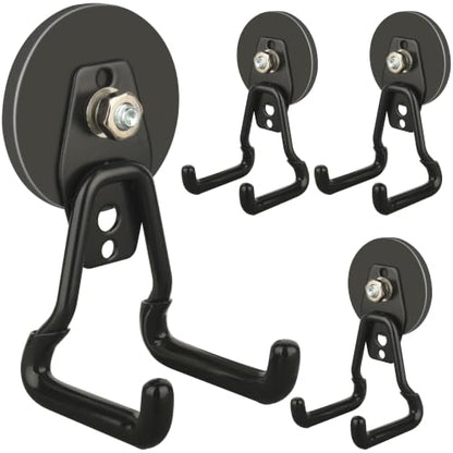ULIBERMAGNET New Upgraded Heavy Duty Magnetic Garage Hooks,4 Pack Strong Large Magnet Hooks for Power Drill,Garden Tools,Hose,Pegboard,Garage, Workshop,Magnetic Storage Hook for Hanging(Black) - style: Upgraded Black Medium L Strong Hooks