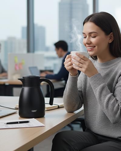 GiNT 1L / 34Oz Thermal Coffee Carafe, Insulated Stainless Steel Coffee Carafes for Keeping Hot/Double Walled Vacuum Thermal Carafe (Black) - color: Black, size: 34 Ounces