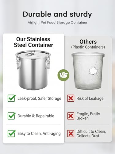 Stainless Steel Dog Food Storage Container, 25/30LB Airtight Moisture Proof
