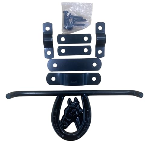 Intrepid International Horseshoe with Horsehead Barn Door Latch - Heavy-Duty Steel Hardware Included, Rust-Resistant Design, Black