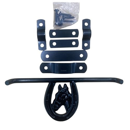 Intrepid International Horseshoe with Horsehead Barn Door Latch - Heavy-Duty Steel Hardware Included, Rust-Resistant Design, Black