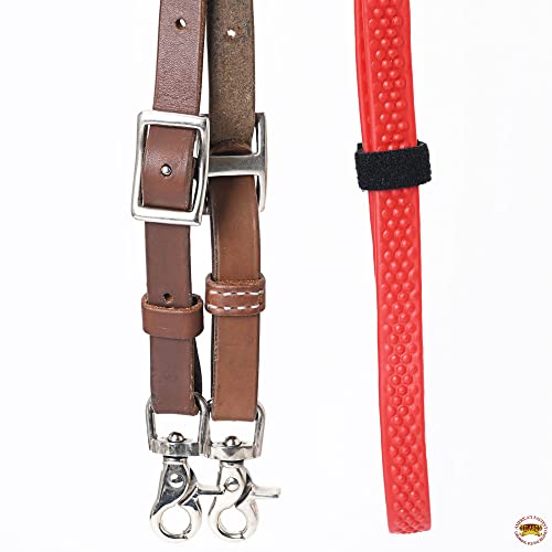 HILASON 8 Ft Horse Western Leather Rubber Grip Barrel Split Reins - color: Brown With Red