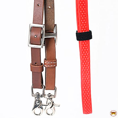 HILASON 8 Ft Horse Western Leather Rubber Grip Barrel Split Reins - color: Brown With Red