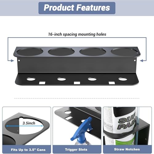 WALMANN Wall Mount Spray Bottle Holder, Metal Spray Can Storage Rack - style: Holds 16 Cans