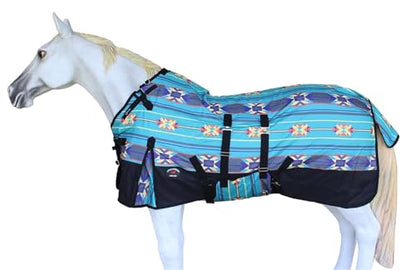 Challenger 1200D Turnout Waterproof Rain Horse Sheet Light Winter Blanket 378B - color: Turquoise Aztec, size: 82 inches
