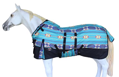 Challenger 1200D Turnout Waterproof Rain Horse Sheet Light Winter Blanket 378B - color: Turquoise Aztec, size: 76 inches