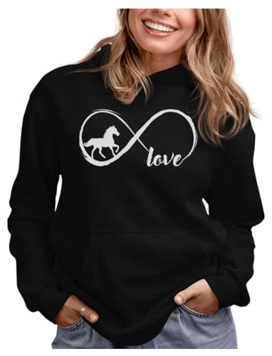 Tstars Infinity Love Horse Hoodie Women Teen Girls Equestrian Riding - color: Infinity / Black, size: Medium
