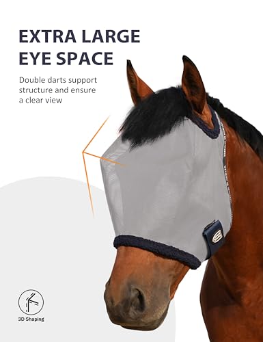 Harrison Howard All Round Mesh Horse Fly Mask UV Protective with Fleece Padded Edging Grey M - color: Grey, size: Medium (Arabian)