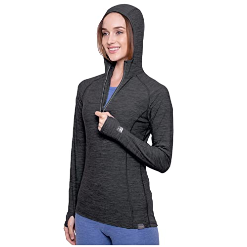 MERIWOOL Women’s Base Layer Hoodie Lightweight Merino Wool Long Sleeve Thermal - color: Charcoal Gray, size: Medium