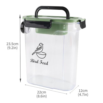 Bird Food Container,Pet Food Storage Bin with Side Pouring Spout and Handle,4lb Bird Seed Storage Container,Airtight BPA Free Portable BirdSeed Storages for Outside Feeders Container Holder