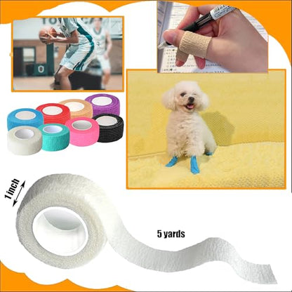 8 Pack 1 in x 5 Yards Cohesive Wrap Self Adhesive Bandage Wrap Elastic Self Adherent Wrap Self Stick Vet Tape for Athletic, Wrist, Ankle, Knees, Pets (White) - color: White, size: 1 Inch