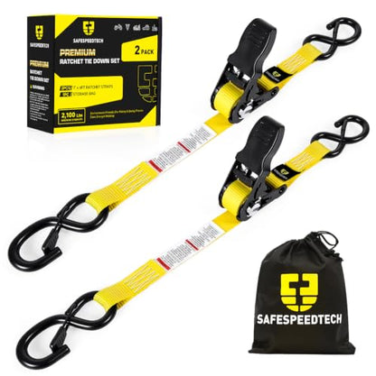 Boat Tie Down Straps to Trailer, 1 Inch x 4 FT Boat Transom Straps, 2100 LBS Break Strength with Security Lock S Hooks, Adjustable Boat Straps for Trailer, Jet ski, Boat, Kayak - color: Yellow