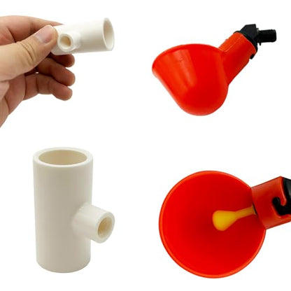 10 Pack Automatic Chicken Waterer Cups with 1/2" PVC Tee Fitting, Chicken Water Feeder Chicken Waterer Cups for Chicken Quail Pigeon Duck