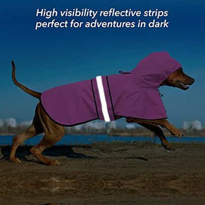 Reflective Dog Rain Coat - Waterproof Adjustable Pet Rain Jacket, Lightweight Dog Hooded Poncho Raincoat for Small to X- Large Dogs and Puppies (Pink, Large) - color: Pink, size: Large