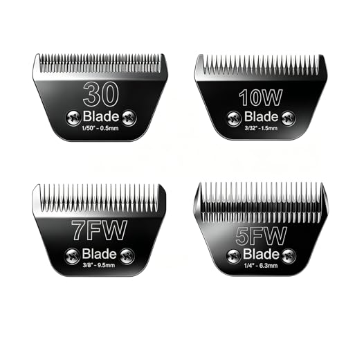 4PACK Wide Blades for Dog Grooming Blades Compatible with Andis - size: Black/10W+30W+5FW+7FW