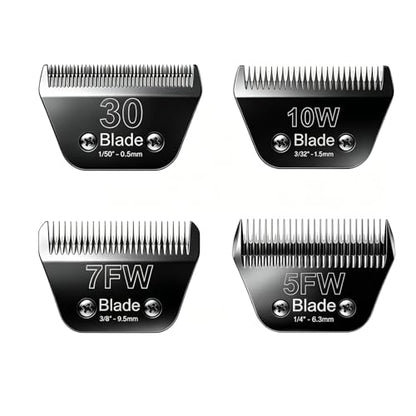 4PACK Wide Blades for Dog Grooming Blades Compatible with Andis - size: Black/10W+30W+5FW+7FW