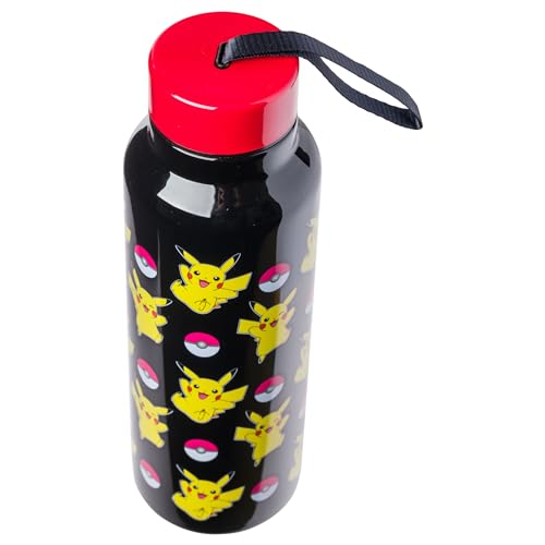 Silver Buffalo Pokemon Ball and Pikachu Stainless Steel Water Bottle with Strap, 27 Ounces - color: Pokemon: Pikachu, size: 27 Ounces