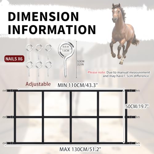 48" x 20" Stall Guards for Horses with Adjustable Straps and Hardware (Black) - color: Black