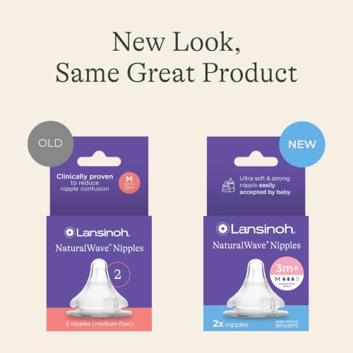 Lansinoh NaturalWave Baby Bottle Nipples, Medium Flow (M), 2 Count - size: 2 Count (Pack of 1), style: Medium-Flow