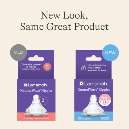 Lansinoh NaturalWave Baby Bottle Nipples, Medium Flow (M), 2 Count - size: 2 Count (Pack of 1), style: Medium-Flow
