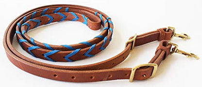 CHALLENGER 8' Horse Western Leather Latigo Laced Barrel Contest Reins 66RT10 - color: Tan Royal Blue