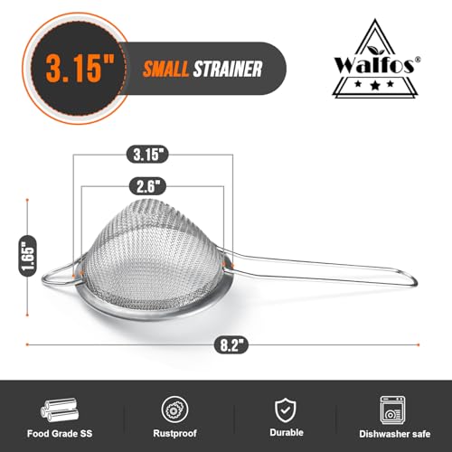 Walfos Small Fine Mesh Strainer for Cocktail & Tea, Mini Stainless Steel Sieve with Handle, 3.15 Inch Metal Strainers for Juicing, Coffee, Drinks, Tea Herbs - size: 3.15"