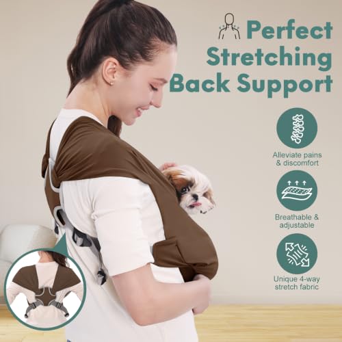Supet Dog Sling Carrier for Small Pet, Adjustable Hands Free Front Backpack - color: Brown, size: Regular