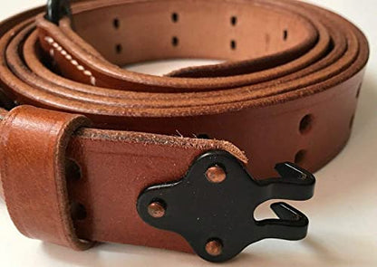 US M1907 Leather Sling WWII M1 Garand Rifle Sling (Leather & Steel Harware) - color: TAN