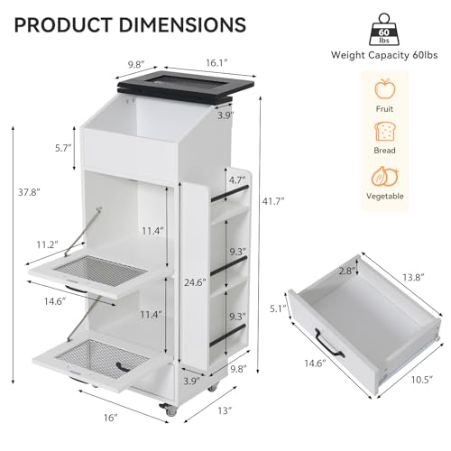 Verano Garden 16.0" Potato and Onion Storage Bin on Wheels, Bread Box - color: White, size: 16.0"