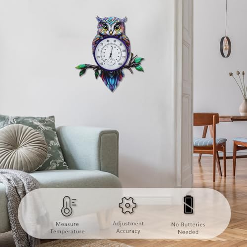 Large Outdoor Thermometer, Printed Owl Wall Thermometer - color: Multi Owl