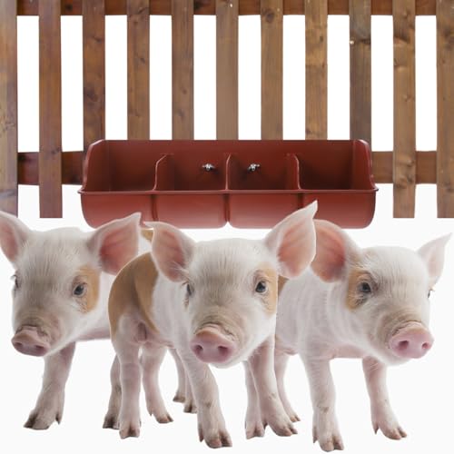 DOITOOL Pig Feeder 4 Compartment Pig Trough Plastic Fence Goat Feeder Livestock Feeding Container Pets Animal Farm Supplies - color: Brown, size: 46x14cm