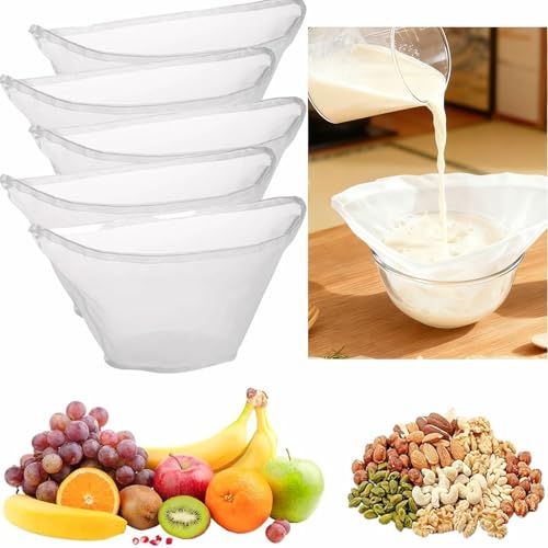 5PCS Cheese Cloth Bags for Straining, Bowl-shaped reusable nylon cheese cloth filter bag, fine mesh multi-purpose food filter bag, suitable for nut milk, juice, soy milk, dumpling fillings. (Small) - size: Small