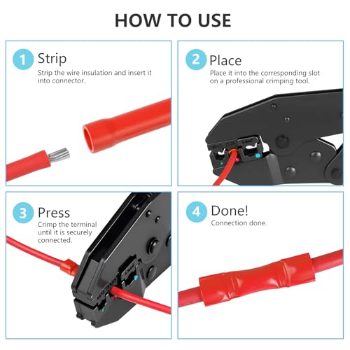 Butt Splice Connectors Kit 22-10 AWG Wire Crimp Connector Assortment Electrical Wires Insulated Terminal Straight Crimps Terminals for 22 20 18 16 14 12 10 Gauge Wiring (Pack of 200Pcs)