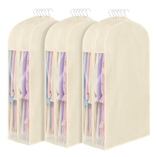 43 Inch Cotton Garment Bags for Hanging Clothes 3 Pack, Beige - size: 10"W x 43"H-3pcs - Beige
