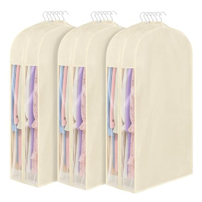 43 Inch Cotton Garment Bags for Hanging Clothes 3 Pack, Beige - size: 10"W x 43"H-3pcs - Beige