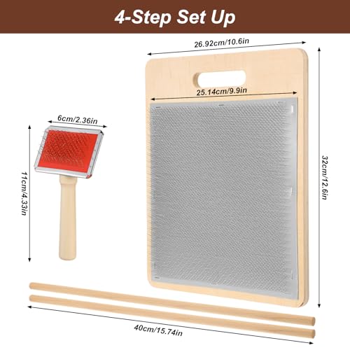 PercyEffie 4 Pcs Wool Blending Board Carding Brush Set Wools Hand Carders Includes 1 Wool Brush and 2 Wooden Craft Sticks for Rolags Blending and Finishing Fibers DIY Wools Carder Comb for Mixing