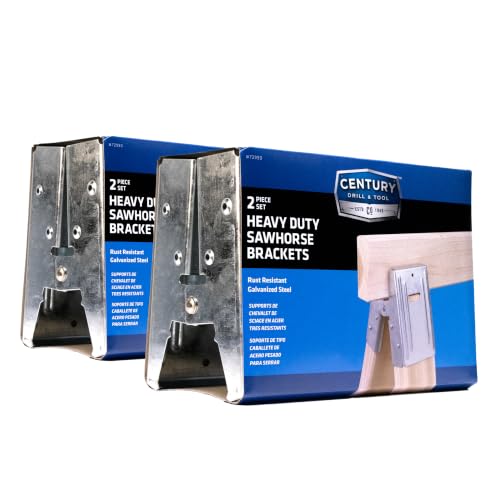 Century Drill & Tool 72994 Saw Horse Brackets, 4 Piece | 400lbs weight capacity, Rust-resistant coating, Galvanized metal brackets, For use with standard 2x4 lumber - size: Set of 4