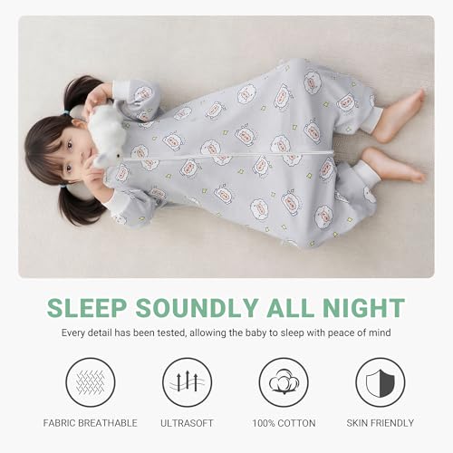 MICHLEY Baby Sleeping Sack with Legs Cotton Long Sleeve Toddler Wearable Blanket Sleeping Bag 6 Months-6 Years - color: Sheep, size: 18-30 Months